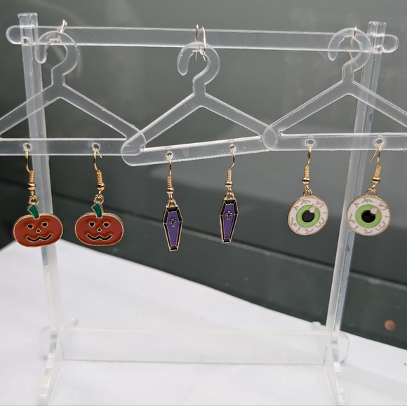 Jewelry - Halloween Themed Earrings Set of 3- Pumpkin, Coffin, and Eye Designs NIP